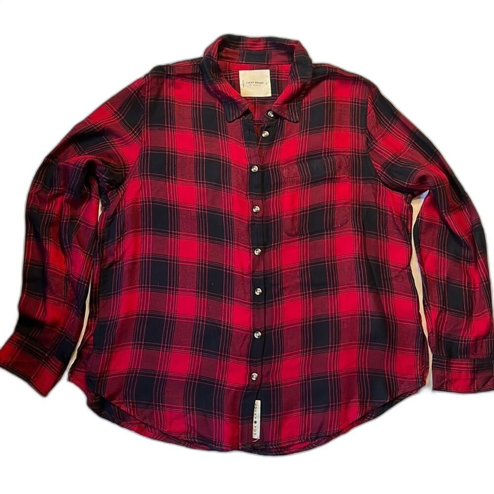 Lucky Brand Red Plaid‎ Button Long Sleeve Shirt Size Medium